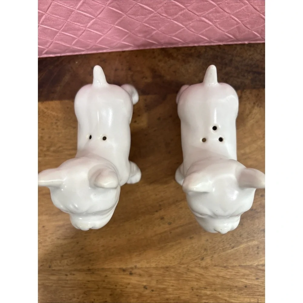 French Bulldog Stoneware Glazed White Salt Pepper Shakers